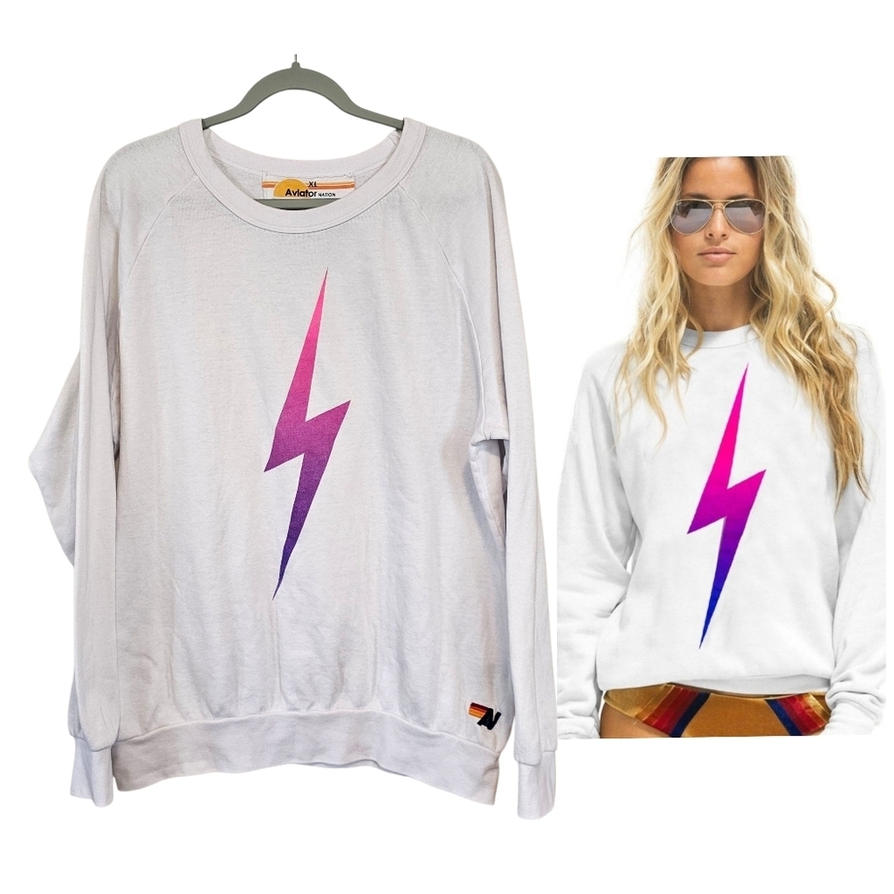 Aviator Nation Lighting Bolt Fade Light Weight Pullover Sweatshirt